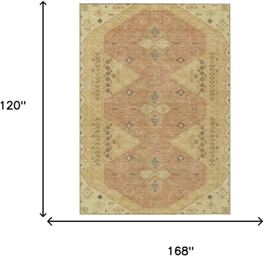 Gold And Wheat Geometric Washable Indoor Outdoor Area Rug Photo 7