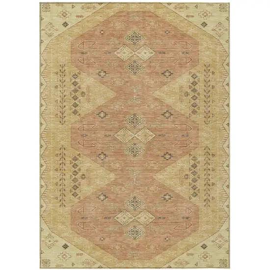 Gold And Wheat Geometric Washable Indoor Outdoor Area Rug Photo 2