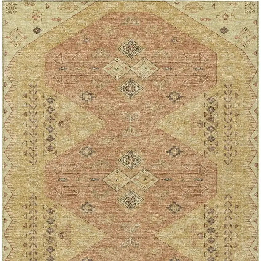 Gold And Wheat Geometric Washable Indoor Outdoor Area Rug Photo 4