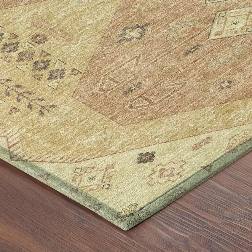 Gold And Wheat Geometric Washable Indoor Outdoor Area Rug Photo 5