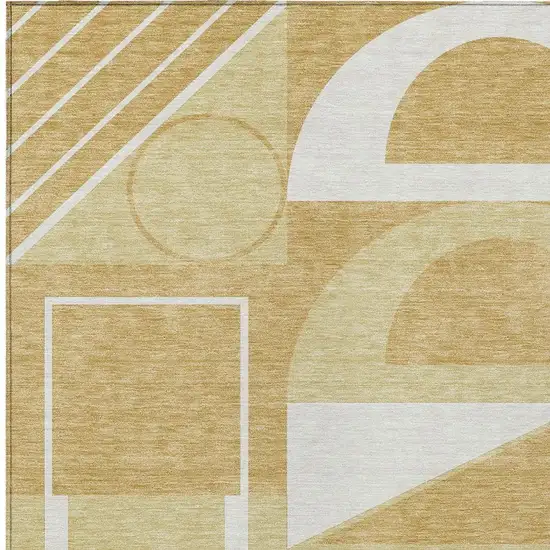 Gold And Wheat Geometric Washable Indoor Outdoor Area Rug Photo 2