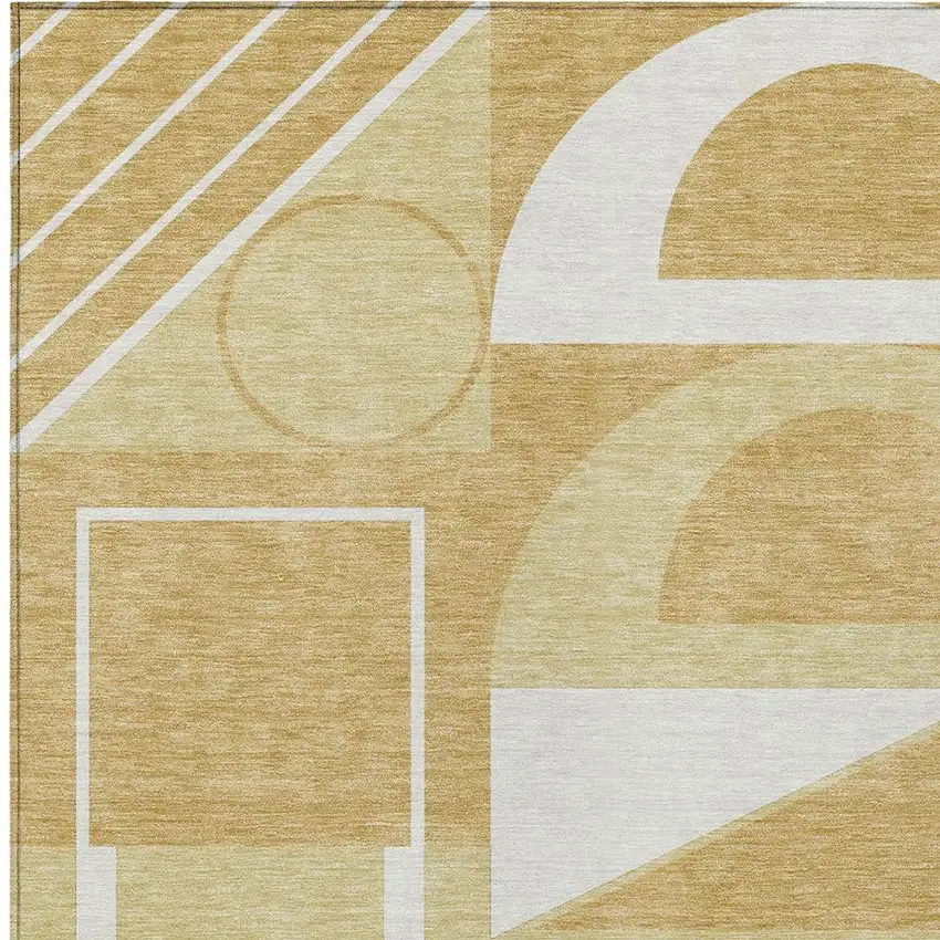 Gold And Wheat Geometric Washable Indoor Outdoor Area Rug Photo 2