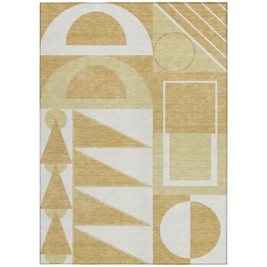 Gold And Wheat Geometric Washable Indoor Outdoor Area Rug Photo 3