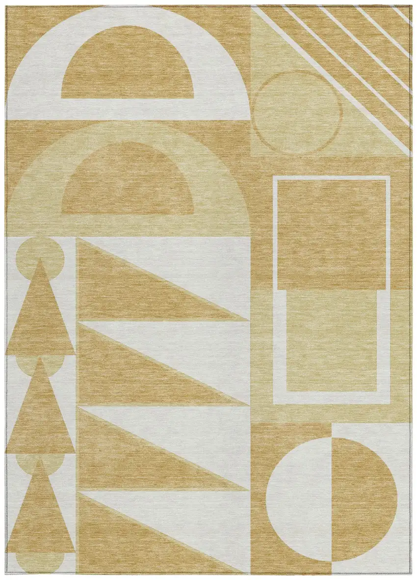 Gold And Wheat Geometric Washable Indoor Outdoor Area Rug Photo 3