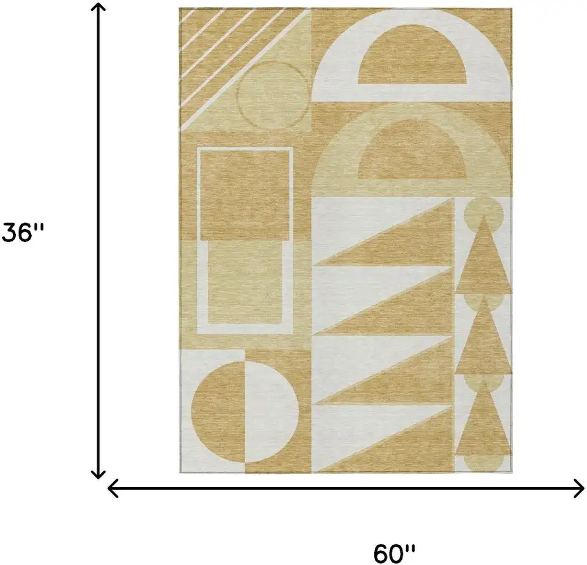 Gold And Wheat Geometric Washable Indoor Outdoor Area Rug Photo 8