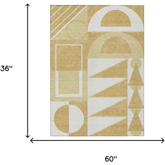 Gold And Wheat Geometric Washable Indoor Outdoor Area Rug Photo 8