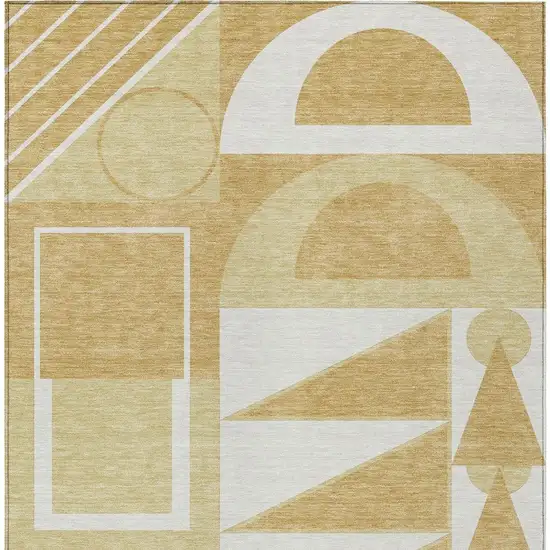 Gold And Wheat Geometric Washable Indoor Outdoor Area Rug Photo 3