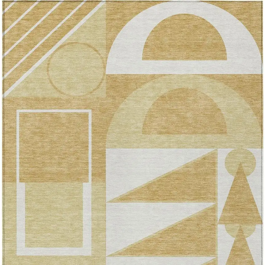 Gold And Wheat Geometric Washable Indoor Outdoor Area Rug Photo 3