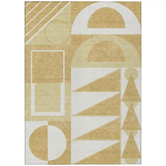 Gold And Wheat Geometric Washable Indoor Outdoor Area Rug Photo 1