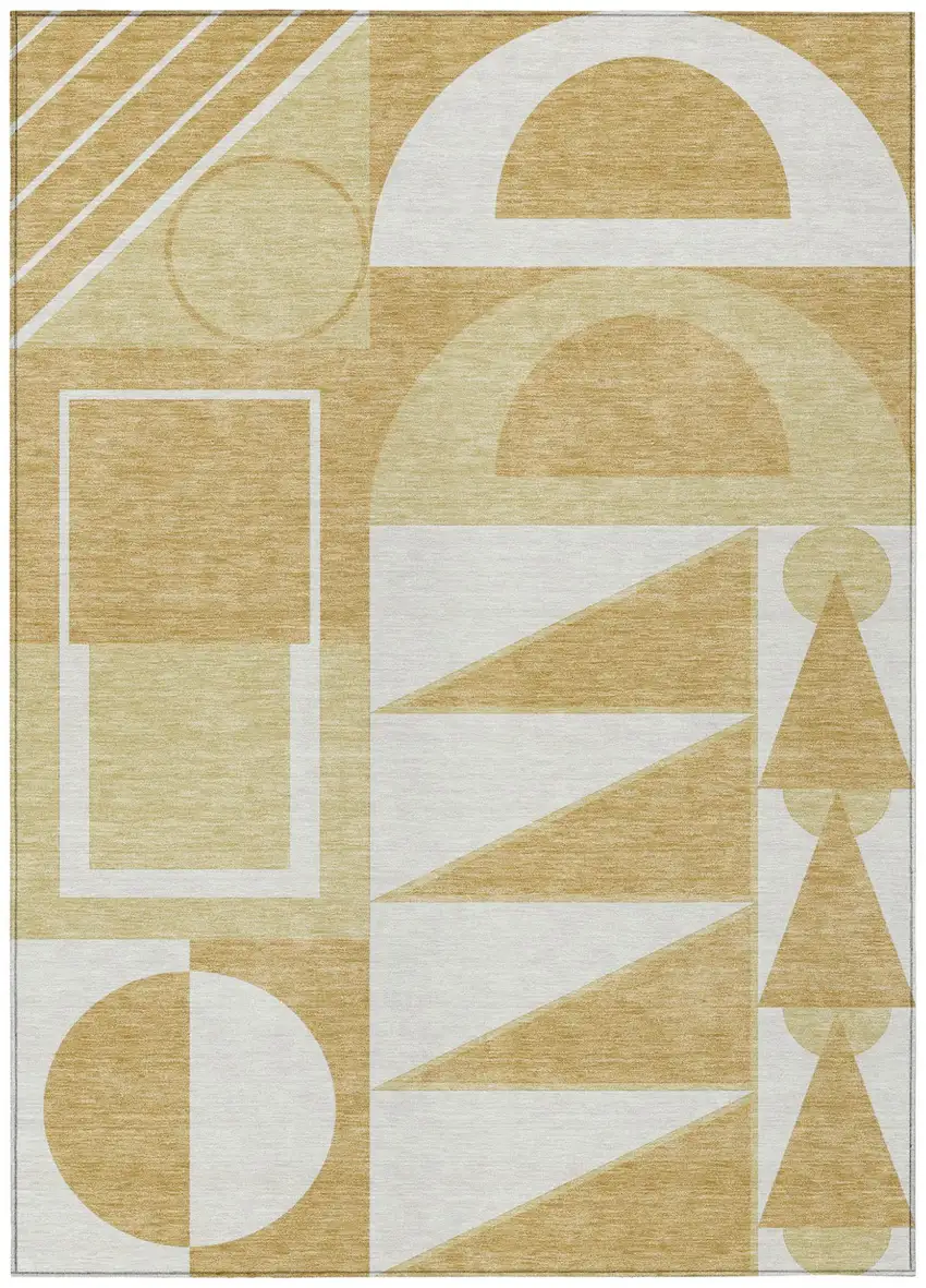 Gold And Wheat Geometric Washable Indoor Outdoor Area Rug Photo 1