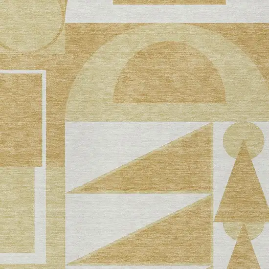 Gold And Wheat Geometric Washable Indoor Outdoor Area Rug Photo 2