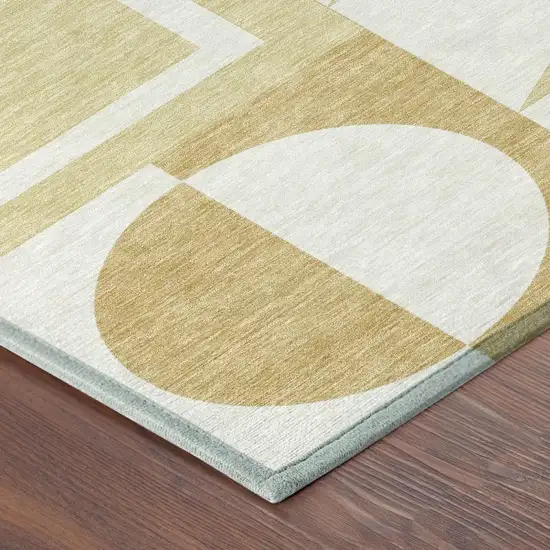Gold And Wheat Geometric Washable Indoor Outdoor Area Rug Photo 4