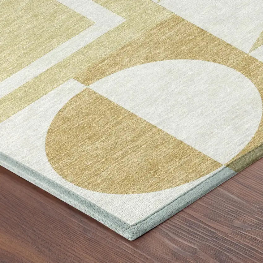 Gold And Wheat Geometric Washable Indoor Outdoor Area Rug Photo 4