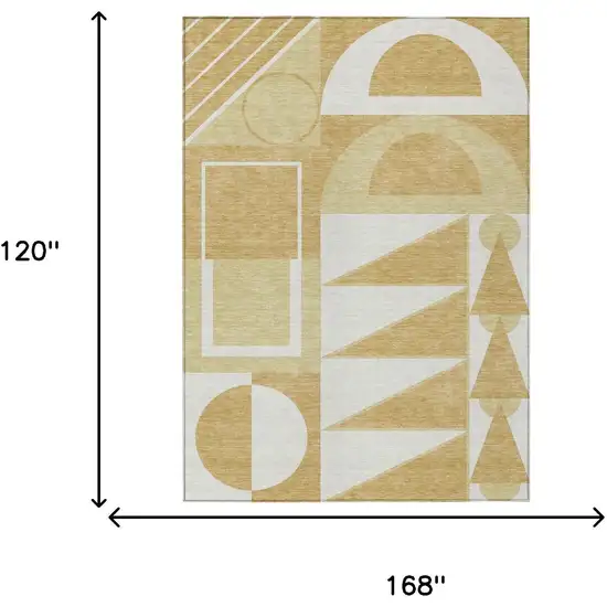 Gold And Wheat Geometric Washable Indoor Outdoor Area Rug Photo 6