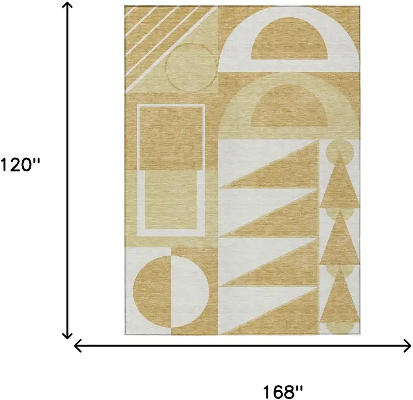 Gold And Wheat Geometric Washable Indoor Outdoor Area Rug Photo 6
