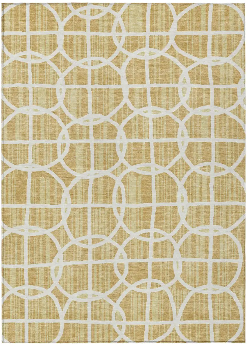 Gold And Wheat Geometric Washable Indoor Outdoor Area Rug Photo 2