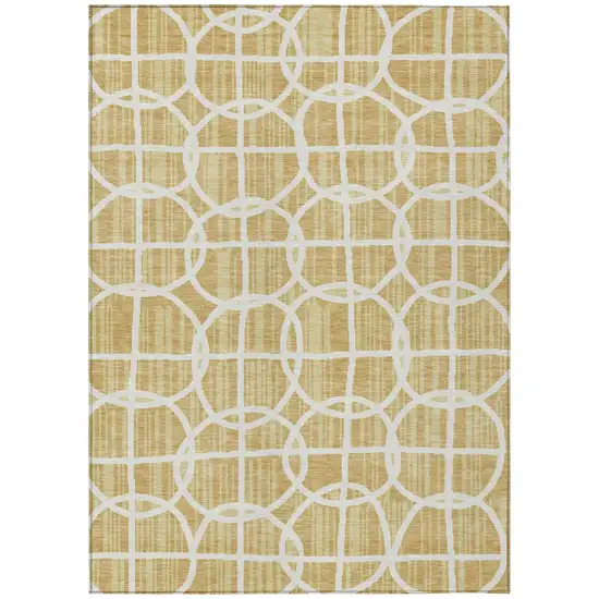 Gold And Wheat Geometric Washable Indoor Outdoor Area Rug Photo 2