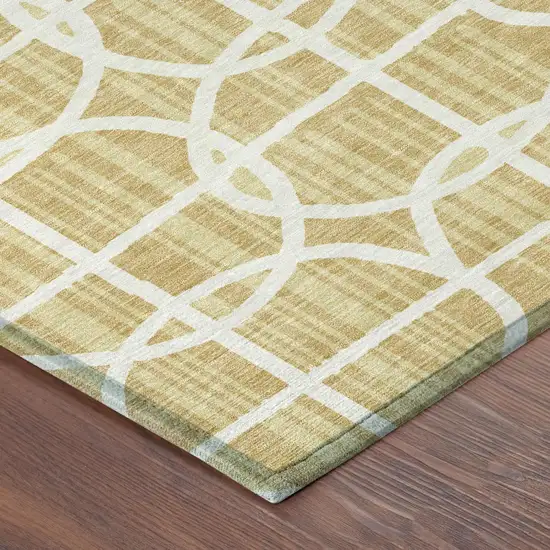 Gold And Wheat Geometric Washable Indoor Outdoor Area Rug Photo 3