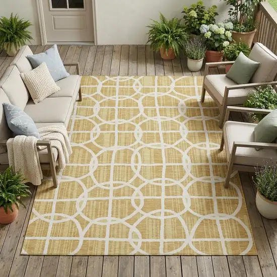 Gold And Wheat Geometric Washable Indoor Outdoor Area Rug Photo 1