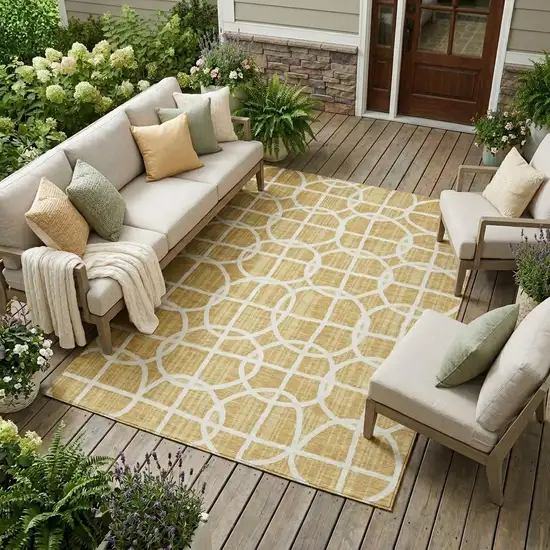 Gold And Wheat Geometric Washable Indoor Outdoor Area Rug Photo 1
