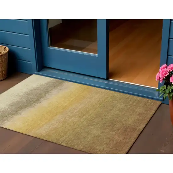 Gold And Wheat Ombre Washable Indoor Outdoor Area Rug Photo 2