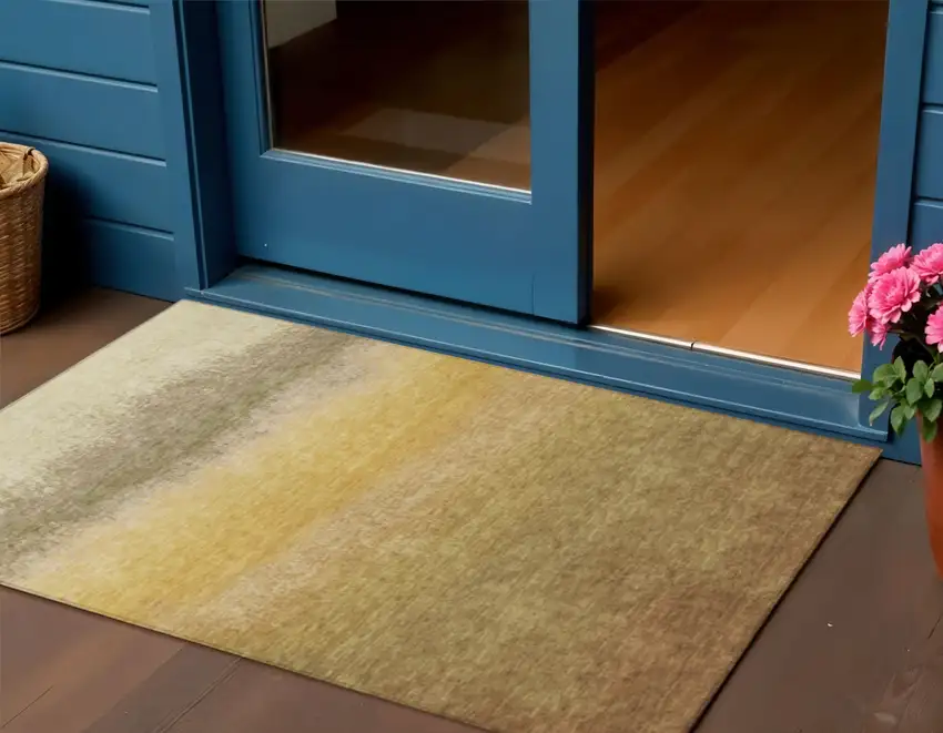 Gold And Wheat Ombre Washable Indoor Outdoor Area Rug Photo 2