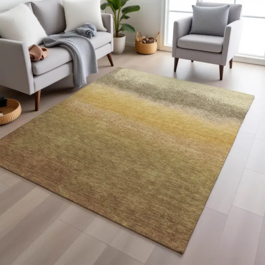 Gold And Wheat Ombre Washable Indoor Outdoor Area Rug Photo 6