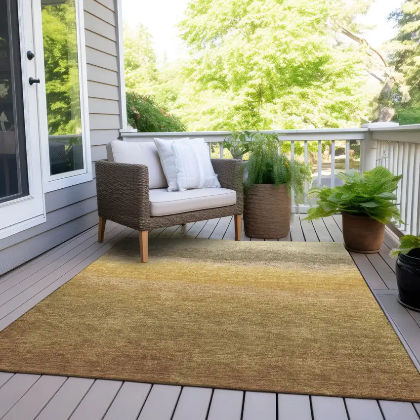 Gold And Wheat Ombre Washable Indoor Outdoor Area Rug Photo 8