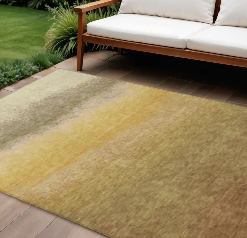 Gold And Wheat Ombre Washable Indoor Outdoor Area Rug Photo 2