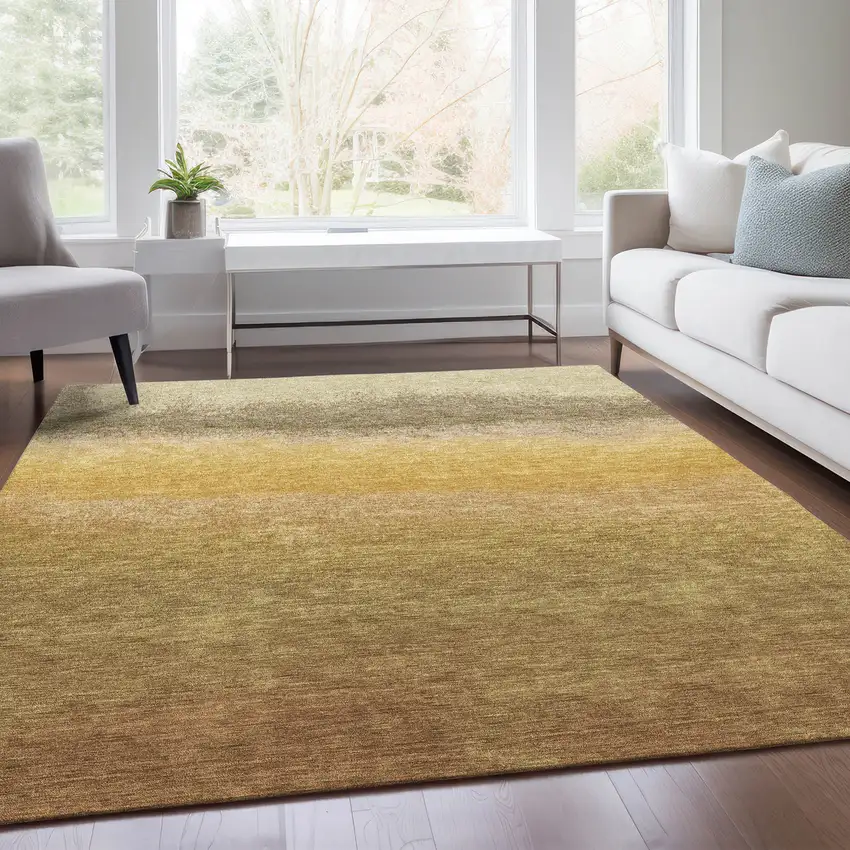Gold And Wheat Ombre Washable Indoor Outdoor Area Rug Photo 6