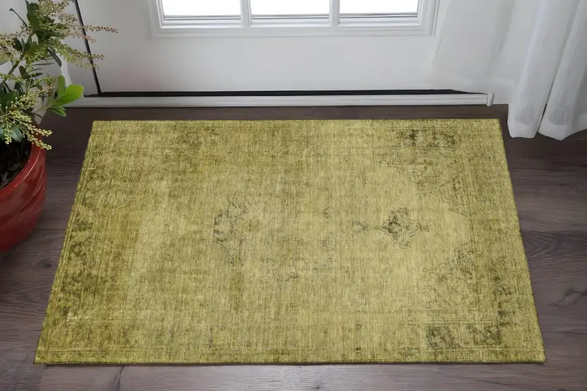 Gold And Wheat Oriental Washable Area Rug With UV Protection Photo 2