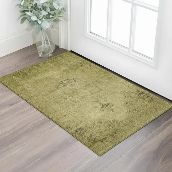 Gold And Wheat Oriental Washable Area Rug With UV Protection Photo 1