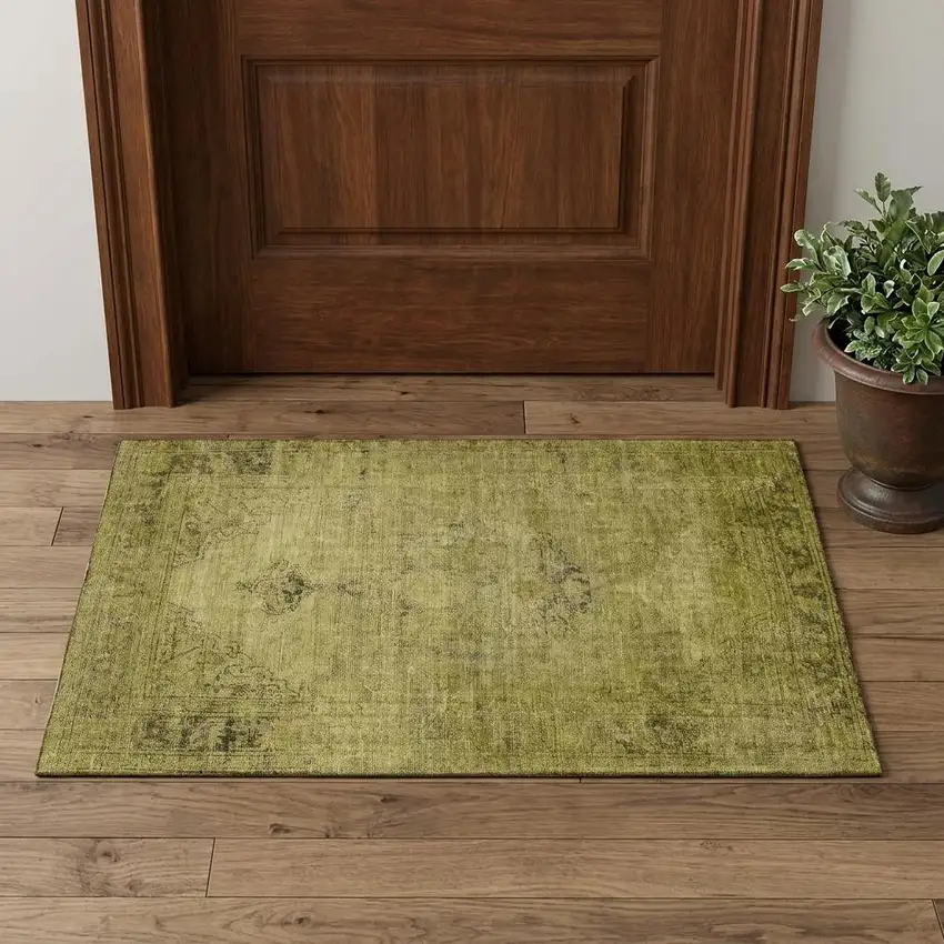 Gold And Wheat Oriental Washable Area Rug With UV Protection Photo 1