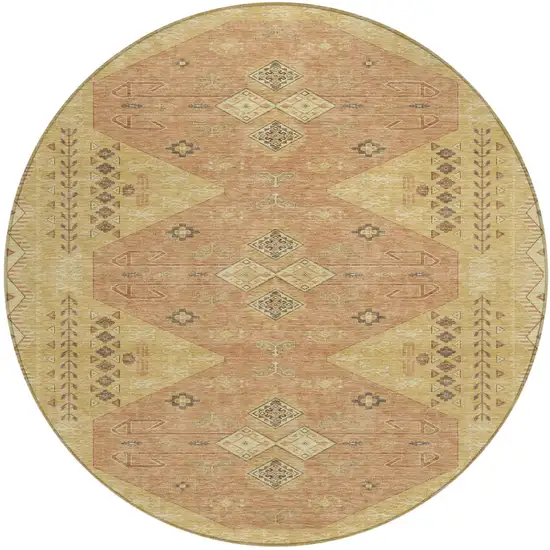 Gold And Wheat Round Geometric Washable Indoor Outdoor Area Rug Photo 1