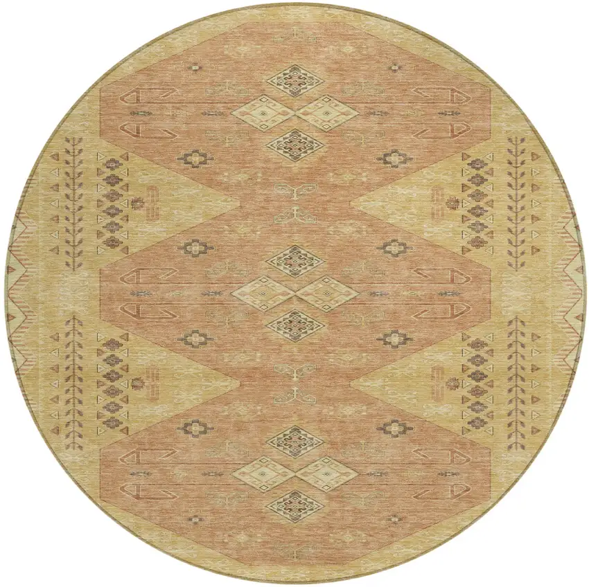 Gold And Wheat Round Geometric Washable Indoor Outdoor Area Rug Photo 1