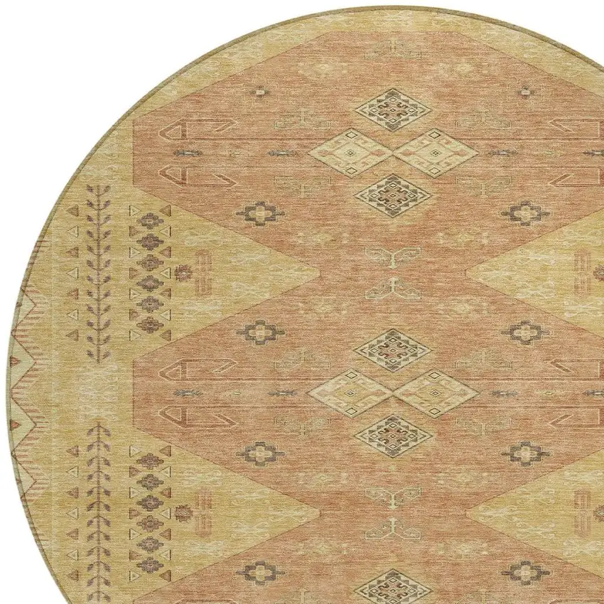 Gold And Wheat Round Geometric Washable Indoor Outdoor Area Rug Photo 2