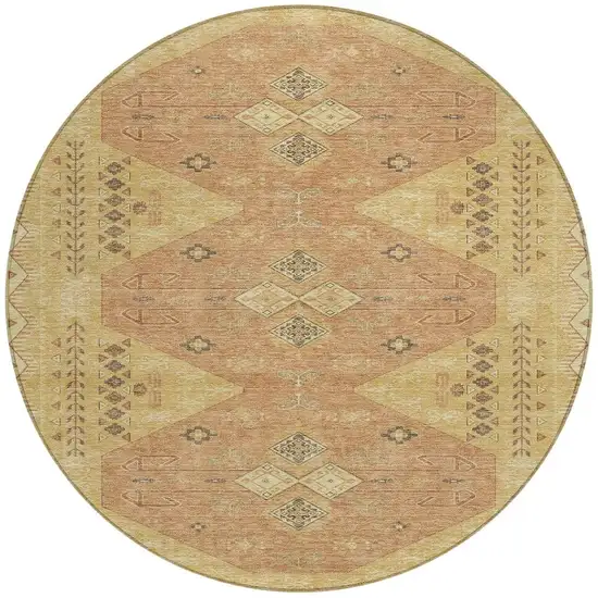 Gold And Wheat Round Geometric Washable Indoor Outdoor Area Rug Photo 3