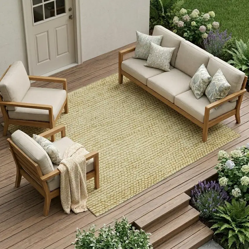 Gold And Wheat Striped Washable Indoor Outdoor Area Rug Photo 1