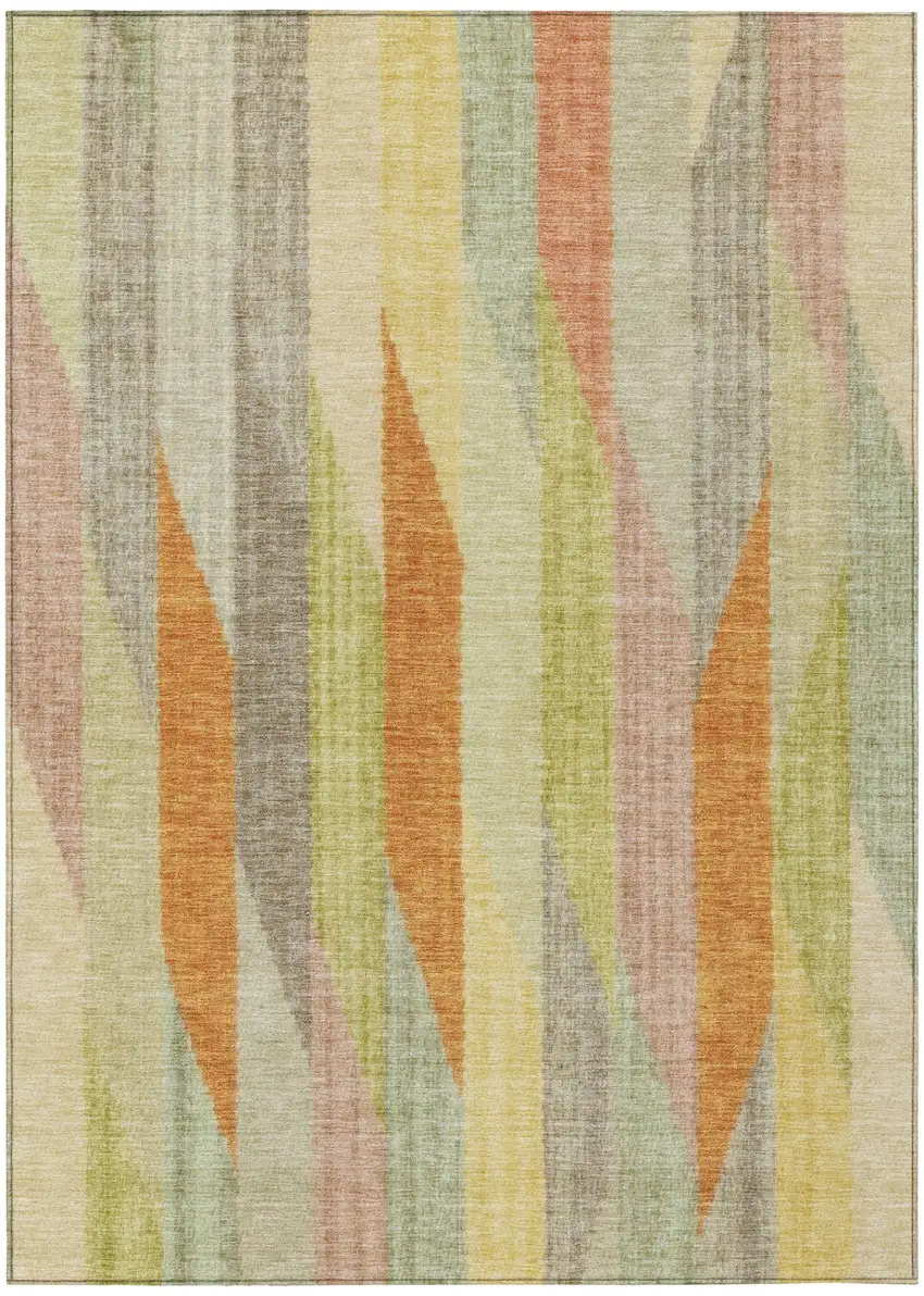 Gold And Wheat Striped Washable Indoor Outdoor Area Rug Photo 2