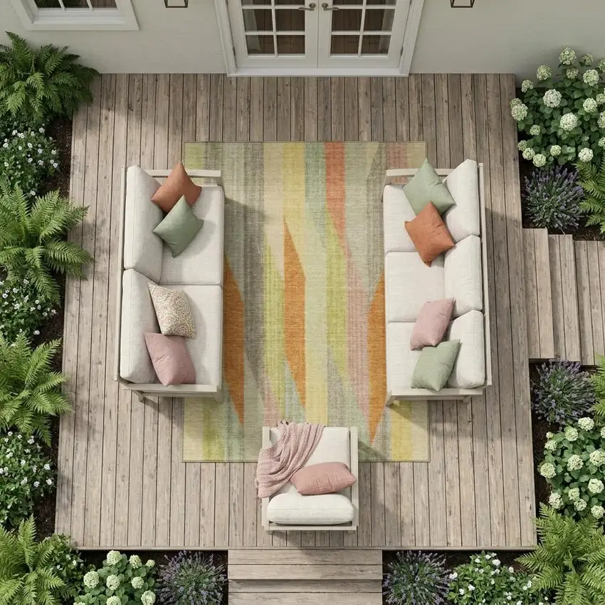 Gold And Wheat Striped Washable Indoor Outdoor Area Rug Photo 1