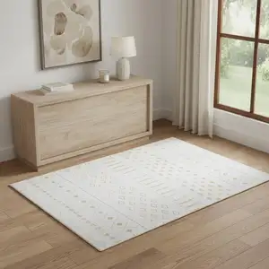 Photo of Gold And White Abstract Geometric Washable Area Rug