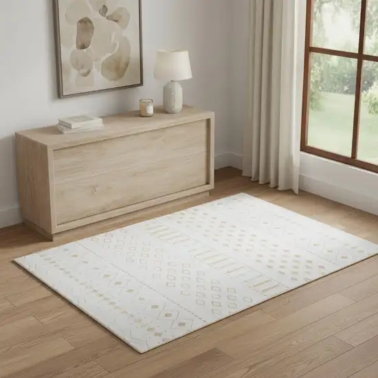 Gold And White Abstract Geometric Washable Area Rug Photo 1
