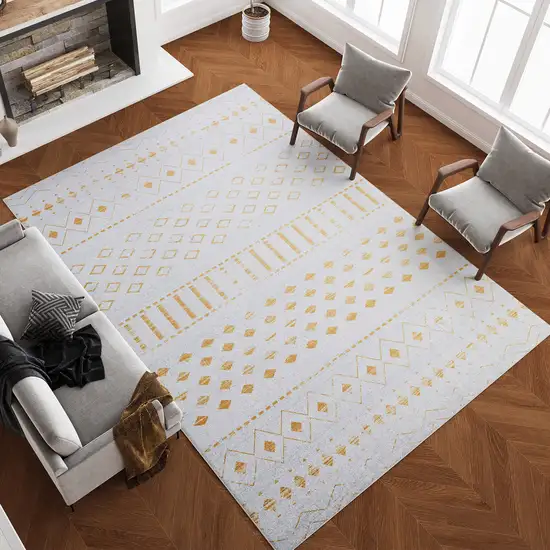 Gold And White Abstract Geometric Washable Area Rug Photo 4