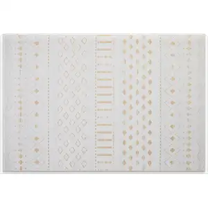 Photo of Gold And White Abstract Geometric Washable Area Rug