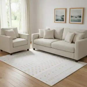 Photo of Gold And White Abstract Geometric Washable Area Rug