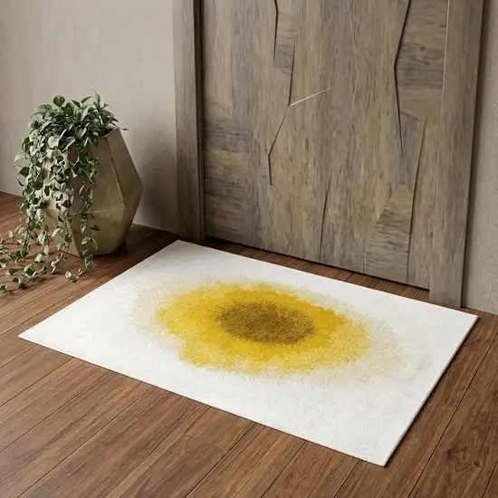 Gold And White Abstract Washable Area Rug With UV Protection Photo 1
