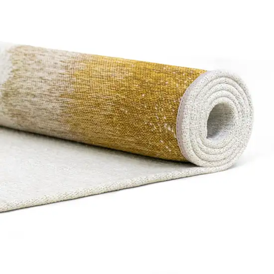 Gold And White Abstract Washable Area Rug With UV Protection Photo 8
