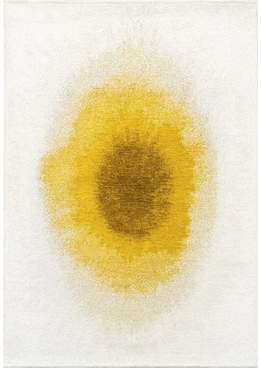 Gold And White Abstract Washable Area Rug With UV Protection Photo 2