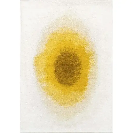Gold And White Abstract Washable Area Rug With UV Protection Photo 2