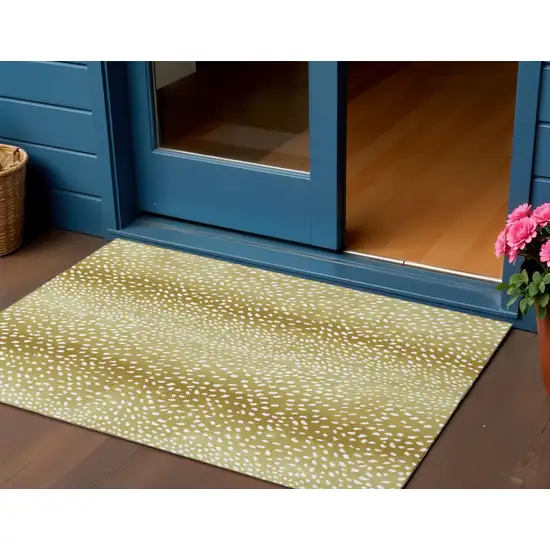 Gold And White Animal Print Washable Indoor Outdoor Area Rug Photo 1